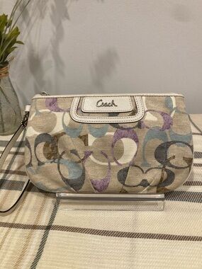 Coach Sohk Optic Linen Leather Wristlet Clutch